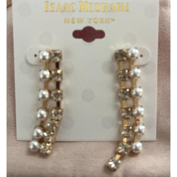 Isaac Mizrahi Pearl and Rhinestone Crystal Drop Dangle Fashion Earrings - Picture 4 of 4